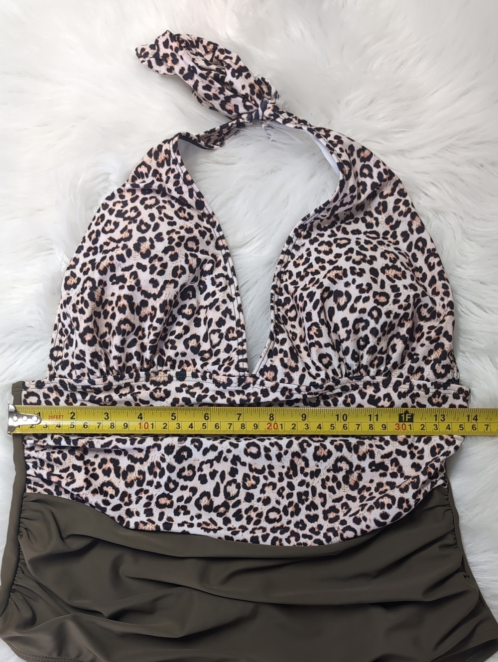 🆕 Chic Women's One Piece Halter Neck Leopard Print Swimsuit, Ruched Belly 🐆 - Picture 11 of 15